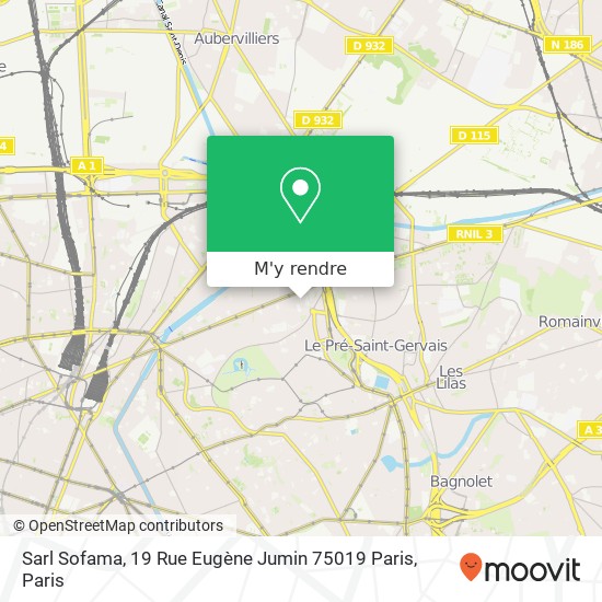 Sarl Sofama, 19 Rue Eugène Jumin 75019 Paris plan