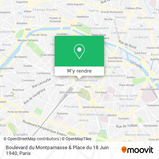 Boulevard du Montparnasse & Place du 18 Juin 1940 plan