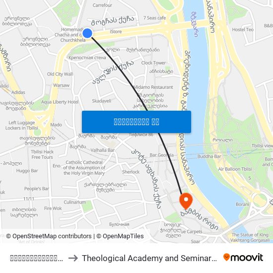 ბარათაშვილის ქუჩა - Id:3932 to Theological Academy and Seminary | სასულიერო აკადემია და სემინარია map