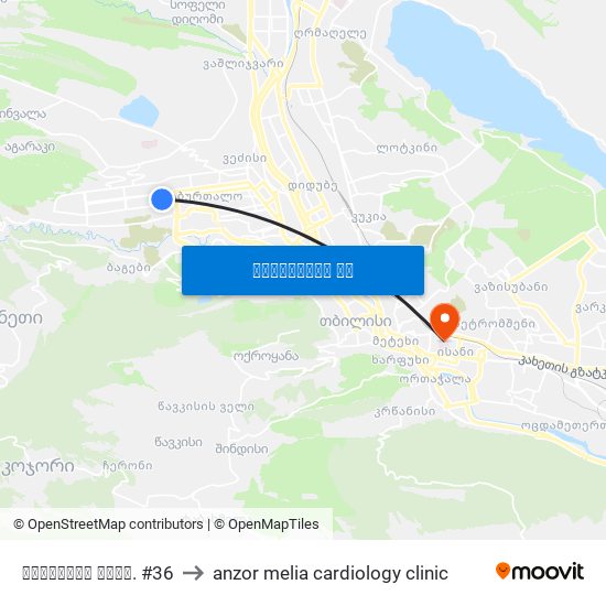 ყაზბეგის გამზ. #36 to anzor melia cardiology clinic map