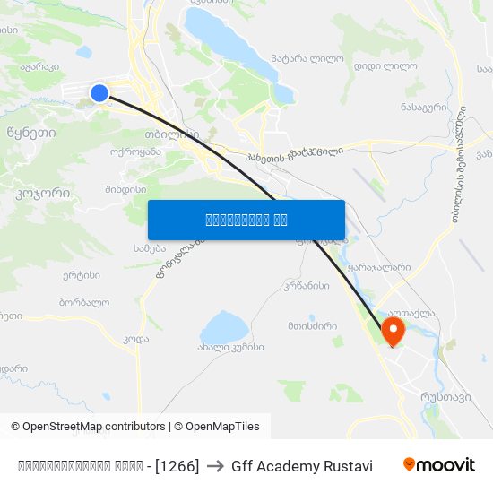 უნივერსიტეტის ქუჩა - [1266] to Gff Academy Rustavi map