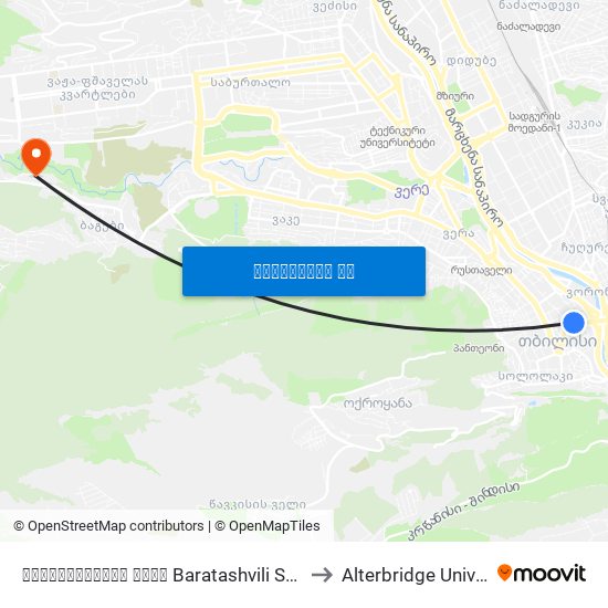 ბარათაშვილის ქუჩა Baratashvili St. Id:3065 to Alterbridge University map