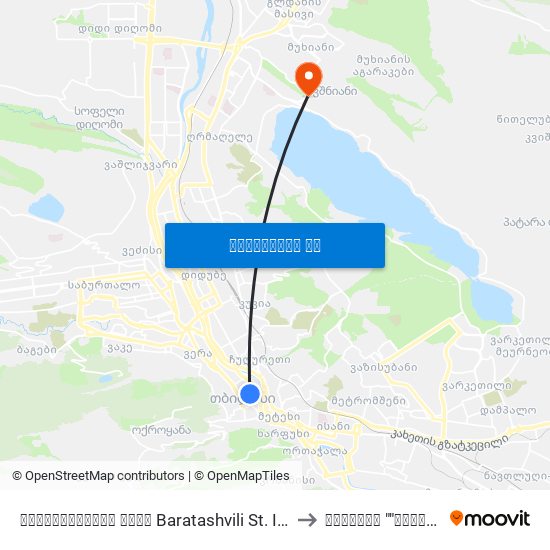 ბარათაშვილის ქუჩა Baratashvili St. Id:3065 to კლინიკა ""ჯერარსი"" map