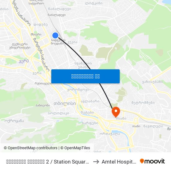 სადგურის მოედანი 2 / Station Square 2 to Amtel Hospitali map