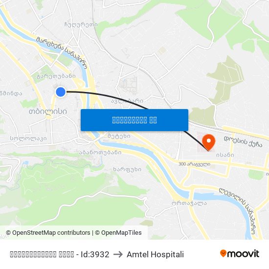 ბარათაშვილის ქუჩა - Id:3932 to Amtel Hospitali map