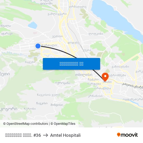 ყაზბეგის გამზ. #36 to Amtel Hospitali map