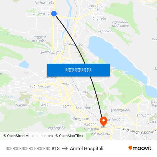 აღმაშენებლის ხეივანი #13 to Amtel Hospitali map