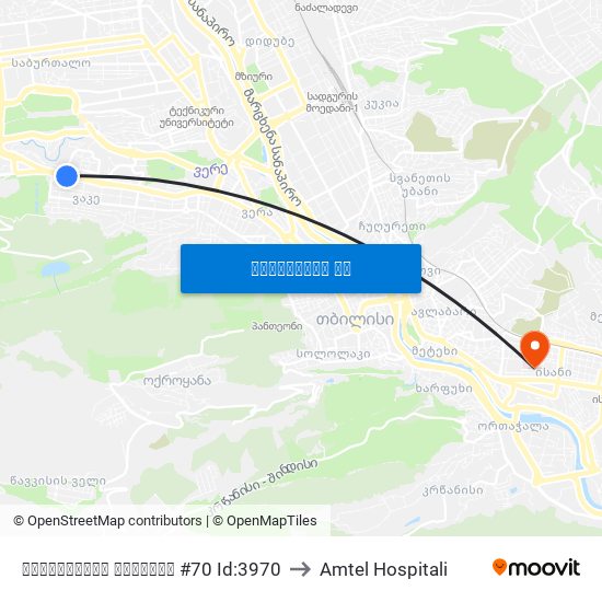 ჭავჭავაძის გამზირი #70 Id:3970 to Amtel Hospitali map