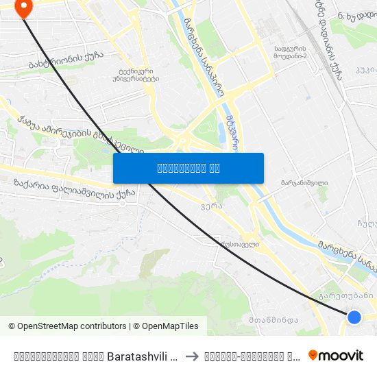 ბარათაშვილის ქუჩა Baratashvili St. Id:3065 to ქართულ-ევროპული აკადემია map