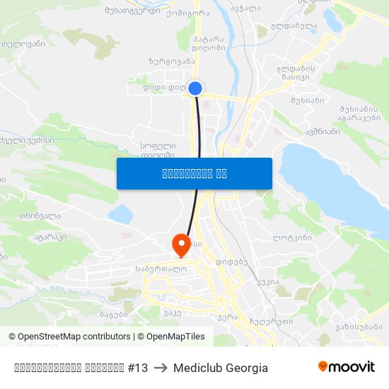 აღმაშენებლის ხეივანი #13 to Mediclub Georgia map