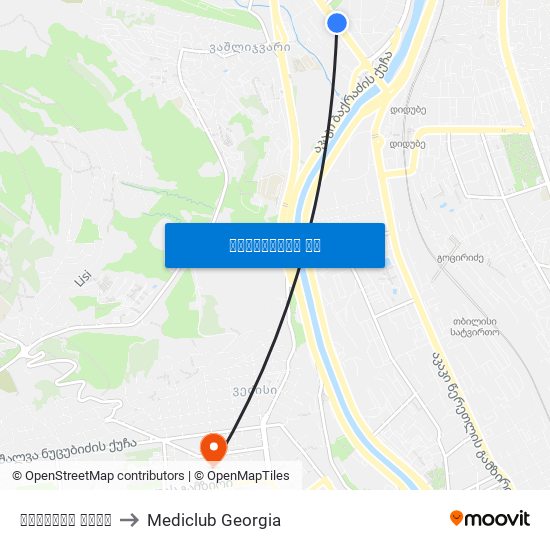 ჩალაძეს ქუჩა to Mediclub Georgia map