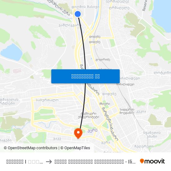 დიღომის I კვარტალი to ილიას სახელმწიფო უნივერსიტეტი - Ilia State University map