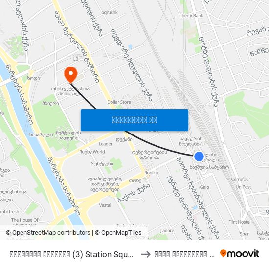 სადგურის მოედანი (3) Station Square (3) - Id:3074 to ომის ვეტერანთა ჰოსიტალი map