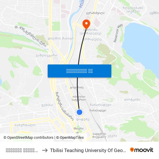 დიდუბის პანთეონი to Tbilisi Teaching University Of Georgia map