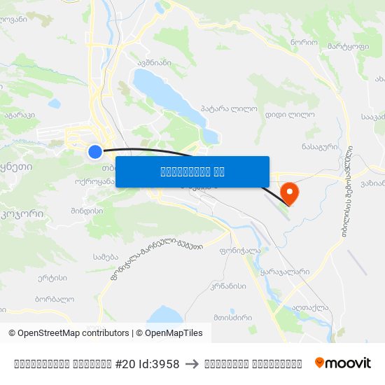ჭავჭავაძის გამზირი #20 Id:3958 to თბილისის აეროპორტი map