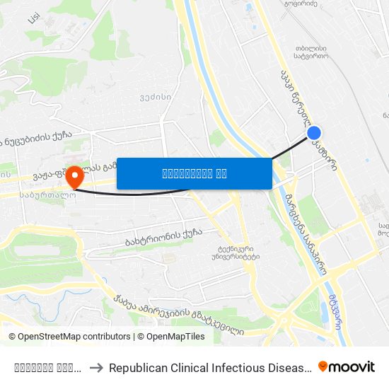 დიდუბის პანთეონი to Republican Clinical Infectious Diseases Hospital map