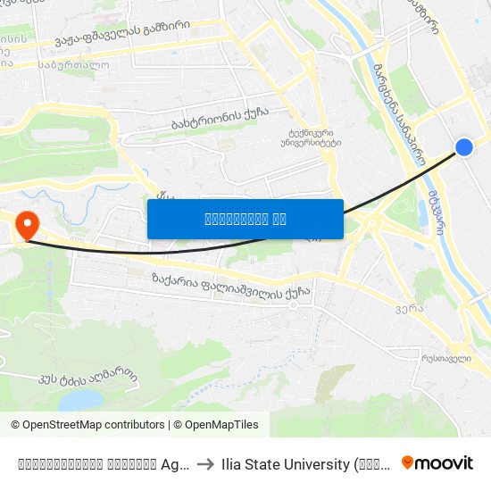 აღმაშენებლის გამზირი Agmashenebeli Ave.-  Id:2786 to Ilia State University (ილიას სახელმწიფო უნივერსიტეტი) map