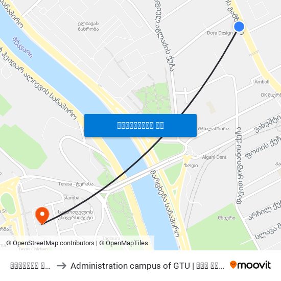 დიდუბის პანთეონი to Administration campus of GTU | სტუ ადმინისტრაციული კორპუსი map