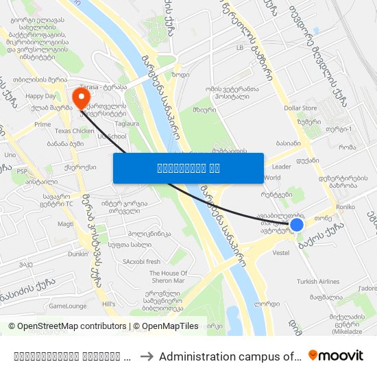 აღმაშენებლის გამზირი Agmashenebeli Ave.-  Id:2786 to Administration campus of GTU | სტუ ადმინისტრაციული კორპუსი map