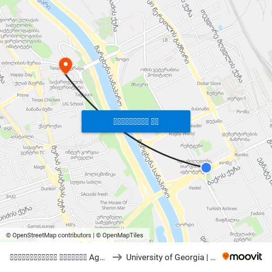 აღმაშენებლის გამზირი Agmashenebeli Ave.-  Id:2786 to University of Georgia | საქართველოს უნივერსიტეტი map