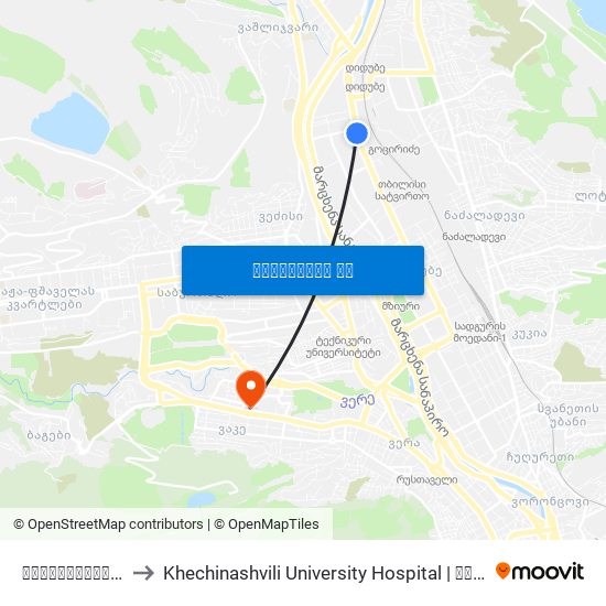 სამტრედიის ქუჩა - [904] to Khechinashvili University Hospital | ხეჩინაშვილის საუნივერსიტეტო კლინიკა map