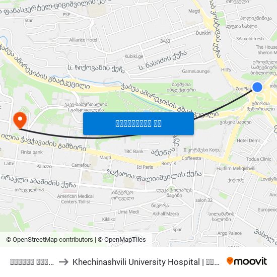გმირთა მოედანი - [803] to Khechinashvili University Hospital | ხეჩინაშვილის საუნივერსიტეტო კლინიკა map