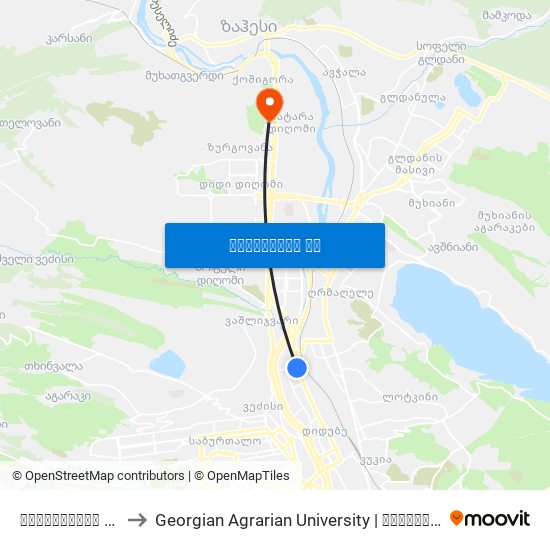 სამტრედიის ქუჩა - [904] to Georgian Agrarian University  | საქართველოს აგრარული უნივერსიტეტი map