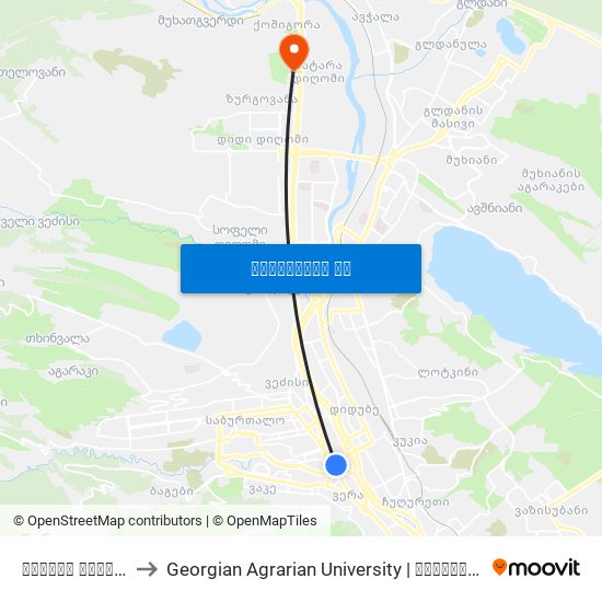 გმირთა მოედანი - [803] to Georgian Agrarian University  | საქართველოს აგრარული უნივერსიტეტი map