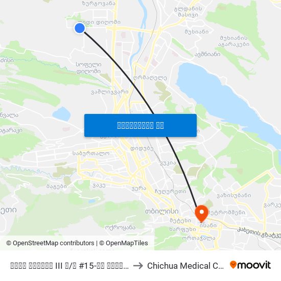 დიდი დიღომი III მ/რ #15-ის მოპირდაპირედ - [1194] to Chichua Medical Center Mzera map