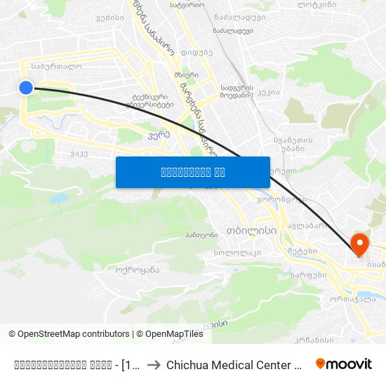 უნივერსიტეტის ქუჩა - [1266] to Chichua Medical Center Mzera map