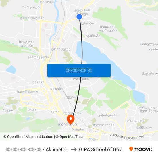 ახმეტელის თეატრი  / Akhmeteli Theater to GIPA School of Government map