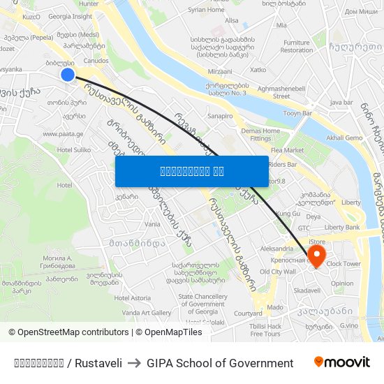 რუსთაველი  / Rustaveli to GIPA School of Government map