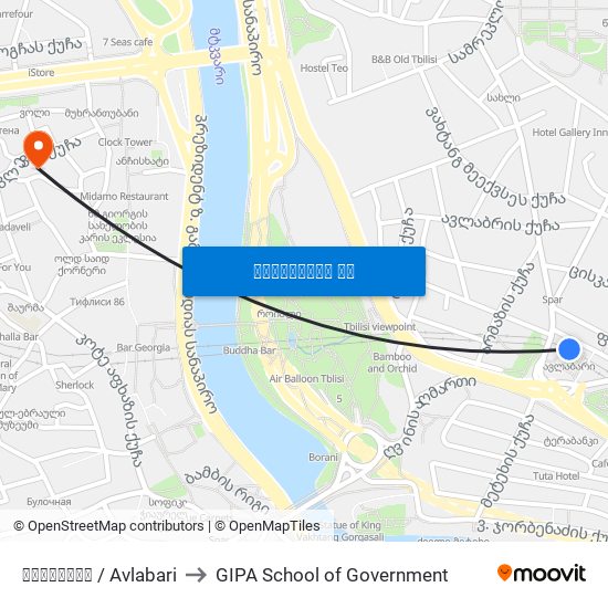 ავლაბარი / Avlabari to GIPA School of Government map