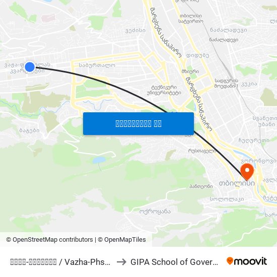 ვაჟა-ფშაველა / Vazha-Phshavela to GIPA School of Government map