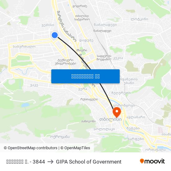 ცაგერის ქ. - 3844 to GIPA School of Government map