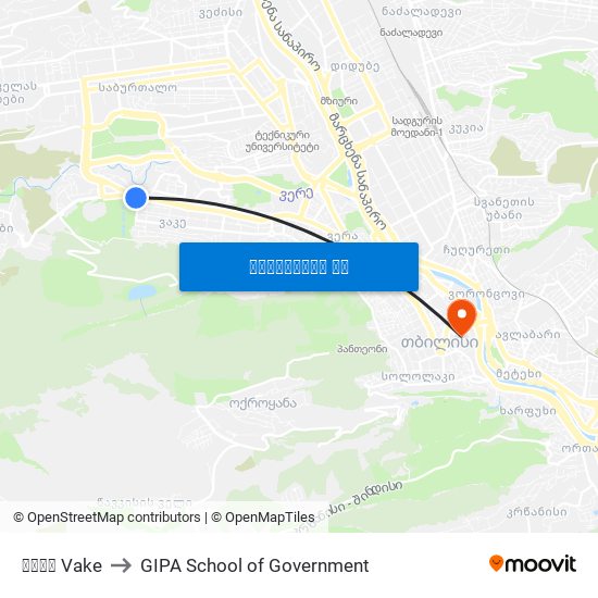 ვაკე Vake to GIPA School of Government map