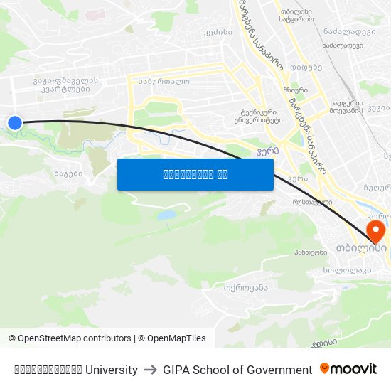 უნივერსიტეტი University to GIPA School of Government map