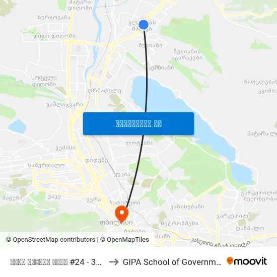ილია ვეკუას ქუჩა #24 - 3998 to GIPA School of Government map