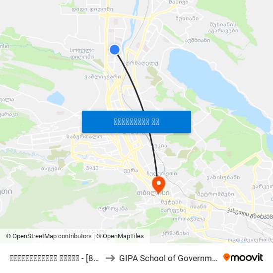 ტელეკომპანია იმედი - [888] to GIPA School of Government map