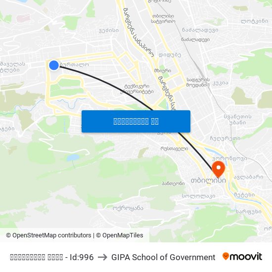ანტონოვის ქუჩა - Id:996 to GIPA School of Government map