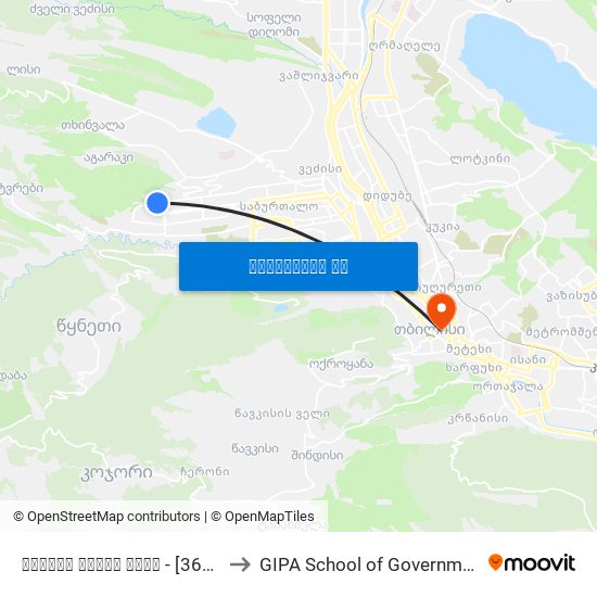 სანდრო ეულის ქუჩა - [3682] to GIPA School of Government map