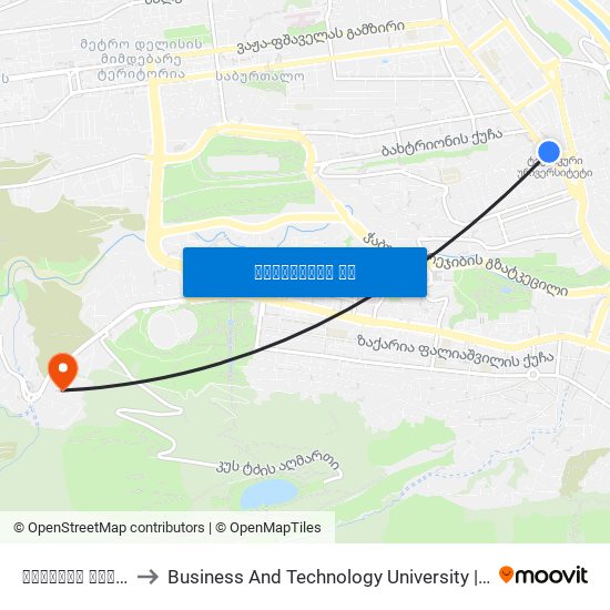 პეკინის გამზირი #5 Id:926 to Business And Technology University || ბიზნესისა და ტექნოლოგიების უნივერსიტეტი map