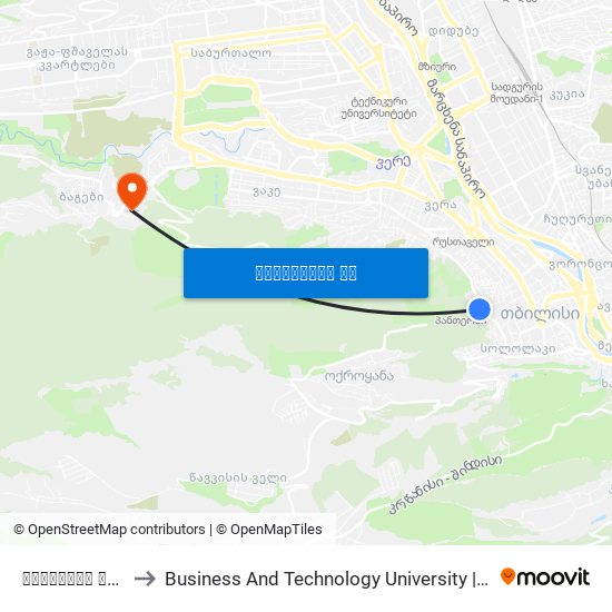 ჭონქაძის ქუჩა #22 - 3911 to Business And Technology University || ბიზნესისა და ტექნოლოგიების უნივერსიტეტი map
