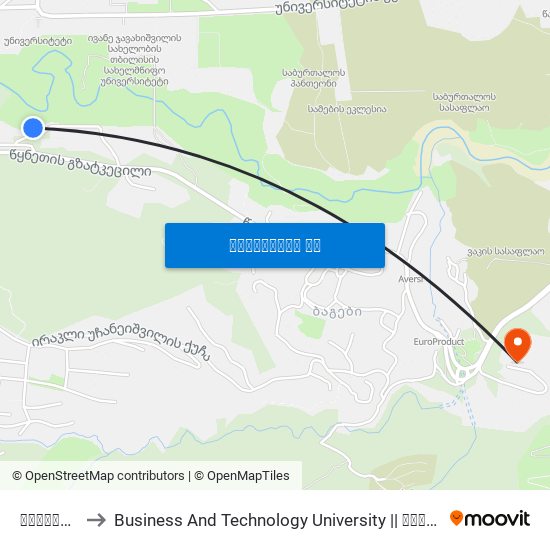 ბაგები Bagebi to Business And Technology University || ბიზნესისა და ტექნოლოგიების უნივერსიტეტი map