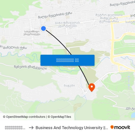 შავიშვილის ქუჩა - [1255] to Business And Technology University || ბიზნესისა და ტექნოლოგიების უნივერსიტეტი map