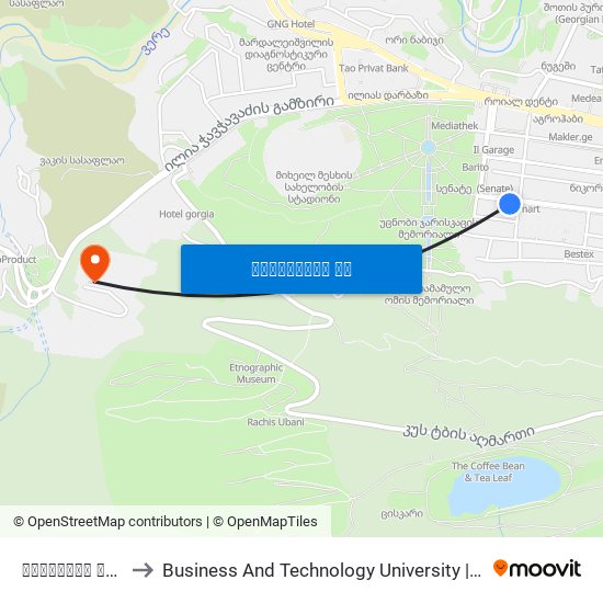 აბაშიძის ქუჩა #78 - 3899 to Business And Technology University || ბიზნესისა და ტექნოლოგიების უნივერსიტეტი map