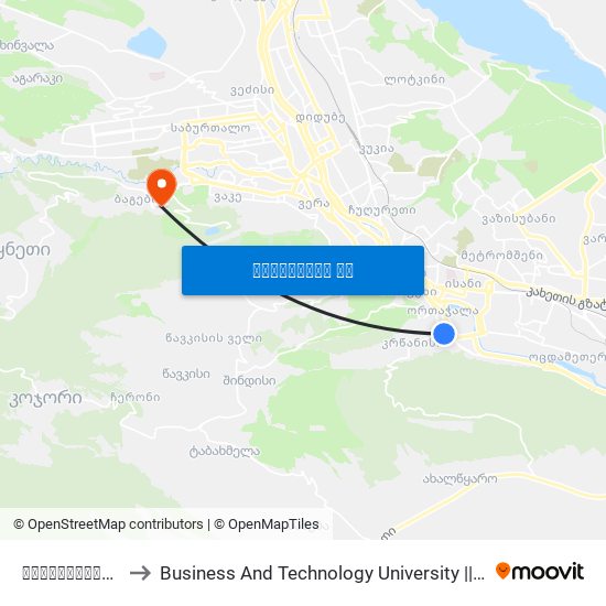 გოგრგასლის ქუჩა Id:1493 to Business And Technology University || ბიზნესისა და ტექნოლოგიების უნივერსიტეტი map