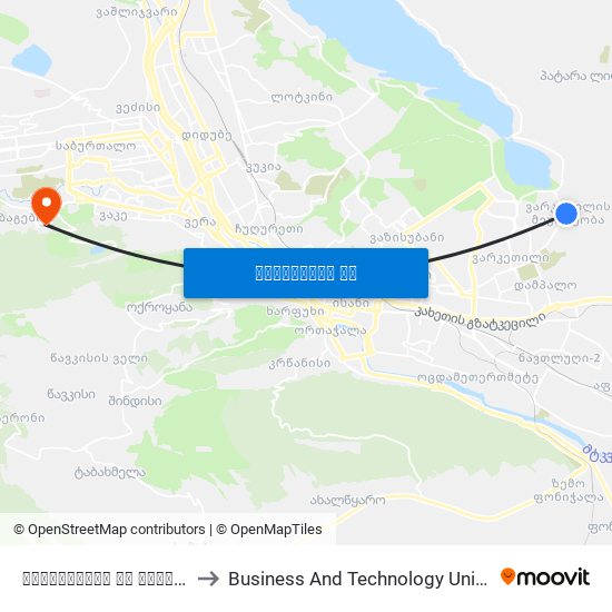 მშვიდობისა და მეგობრობის ქუჩების გადაკვეთა - 3804 to Business And Technology University || ბიზნესისა და ტექნოლოგიების უნივერსიტეტი map