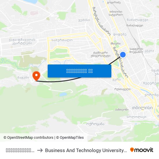 აღმაშენებლის გამზირი - [802] to Business And Technology University || ბიზნესისა და ტექნოლოგიების უნივერსიტეტი map
