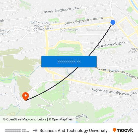 ყაზბეგის გამზირი #2 - [1004] to Business And Technology University || ბიზნესისა და ტექნოლოგიების უნივერსიტეტი map